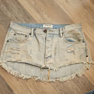 One Teaspoon Light Blue Frayed Denim Shorts